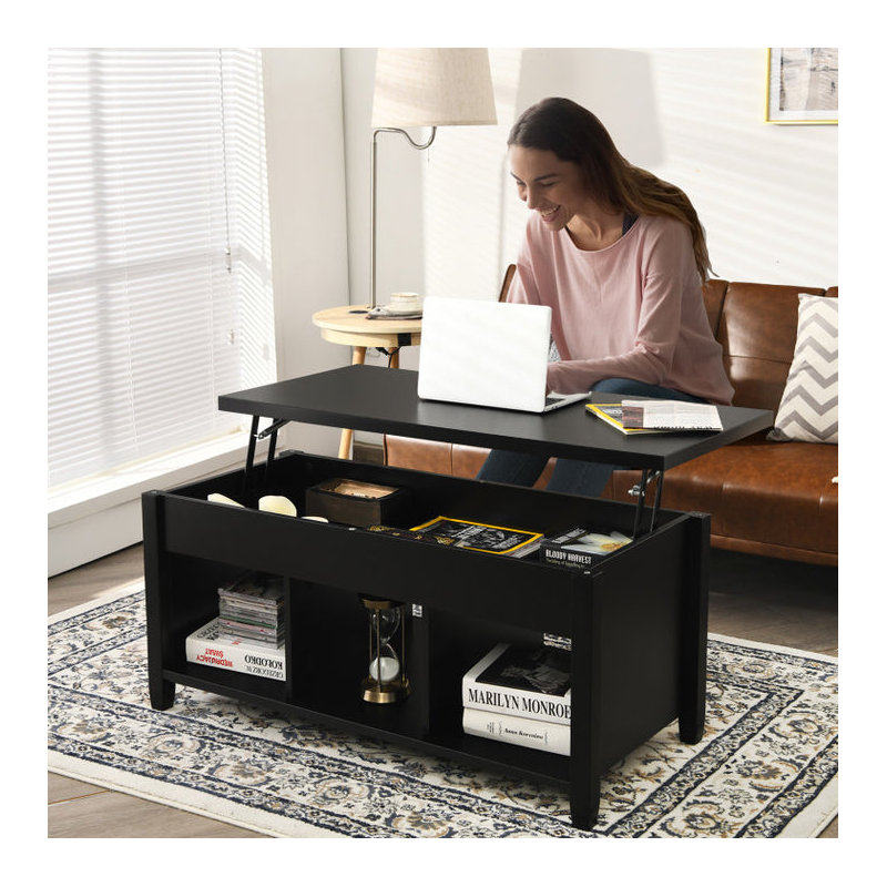 Table basse à 4 pieds avec rangement Jocasta, Brun pâle, Blanc, H 24,5 po x L 41 po x l 20,5 po