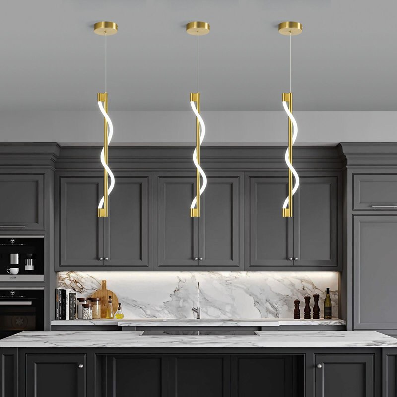 Luminaire suspendu à DEL moderne en or 6000K Luminaire suspendu à hauteur réglable pour îlot de cuisine Creative Spiral pour cuisine, salle à manger, salon, chambre à coucher (paquet de 3)