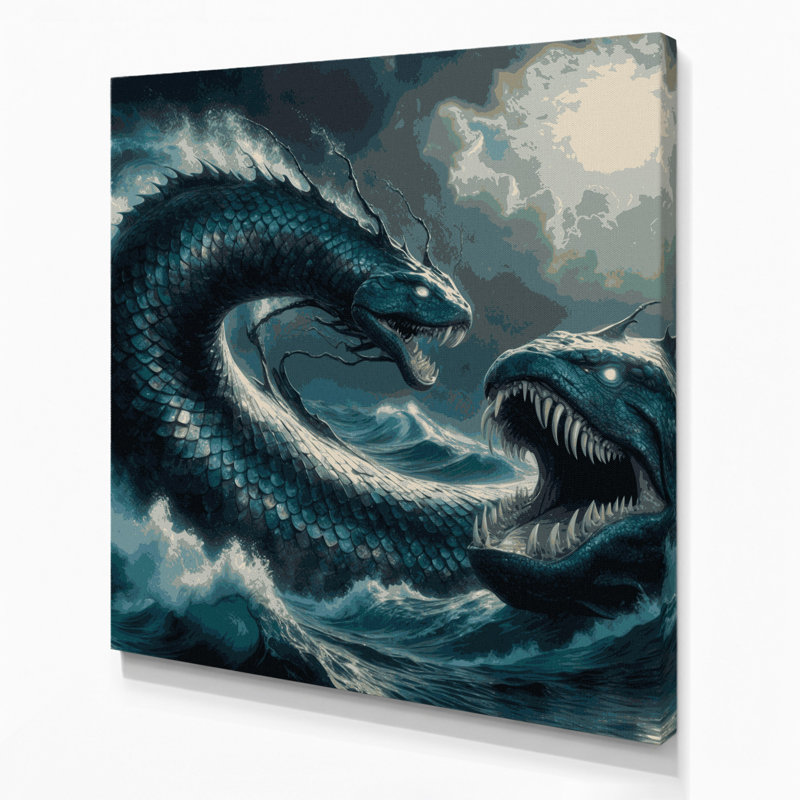 SciFi Leviathan sea monster Gray Canvas Wall Art, 8" H x 8" W