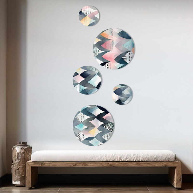 Ensemble de 5 décorations murales géométriques infinies bleues et blanches II
