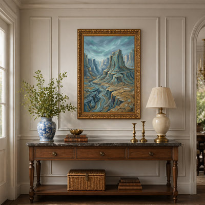 Art mural canevas bleu sarcelle et or avec rivière