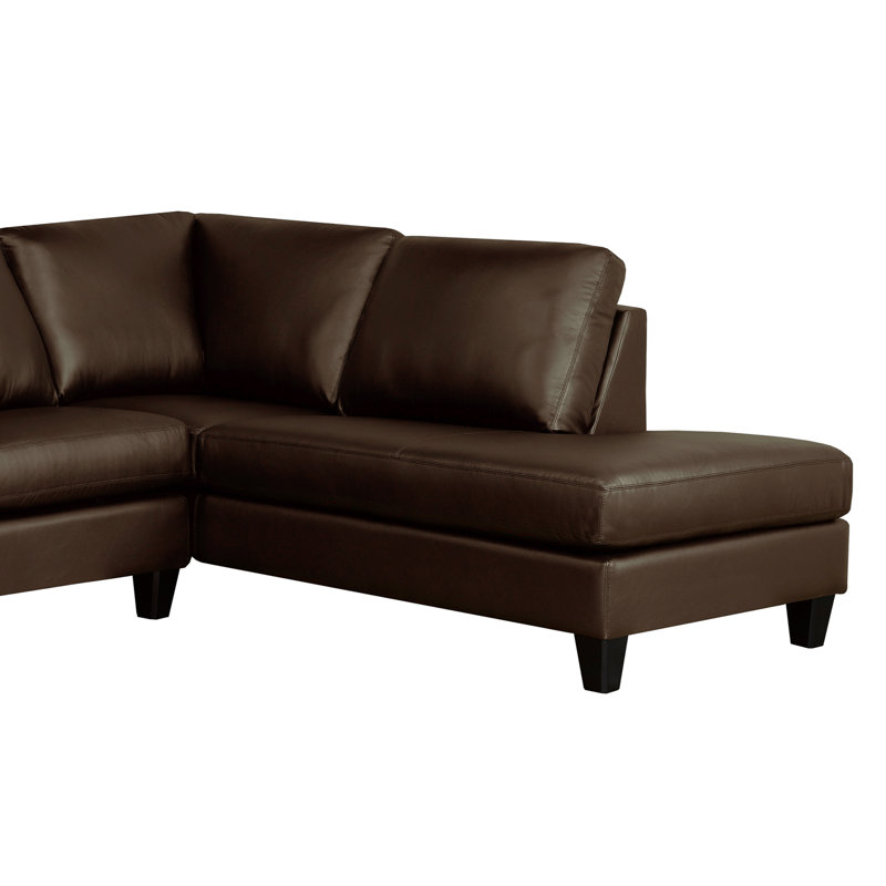 Honcut Upholstered L-Shaped Sectional, Chocolate Brown Genuine Leather, Right Hand Facing