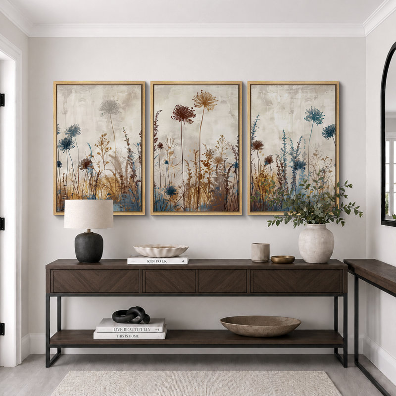 «Vibrant Wildflower», Œuvre florale rustique, fleurs neutres, photos murales de salon botaniques neutres, art mural impression sur toile, 16 pièces x 24 po x 3 pièces, 24 po x 36 po x 3 pièces