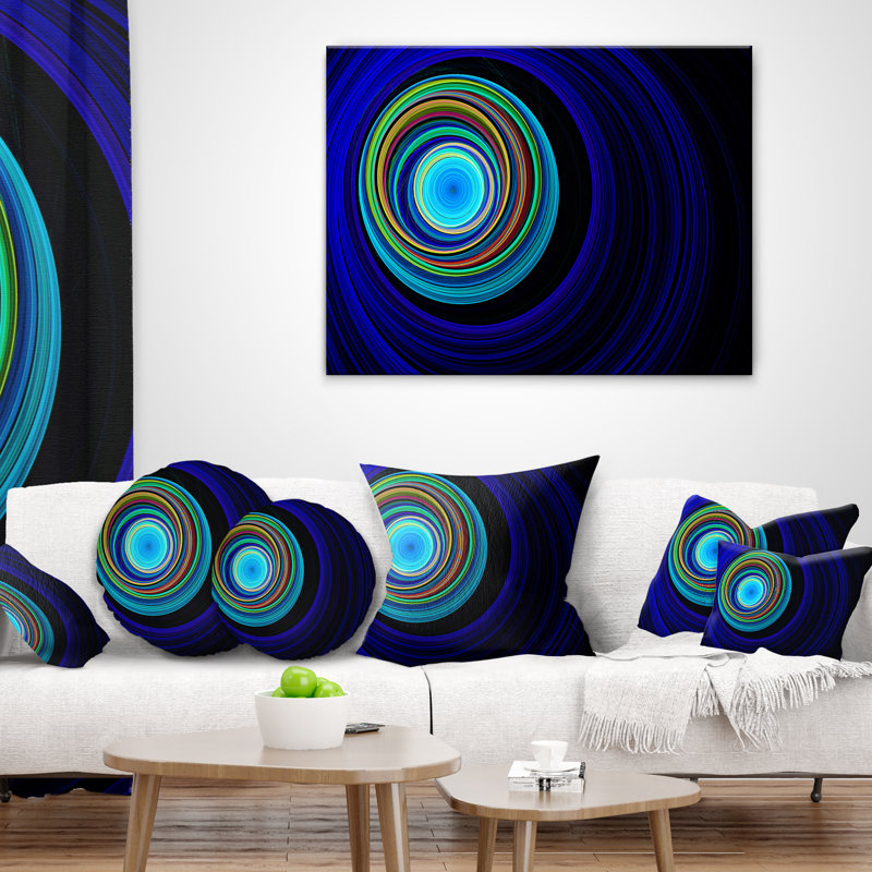 Endless Tunnel Light Ripples - Coussin imprimé abstrait, 16 po x 1 po, Coussin décoratif, Bleu