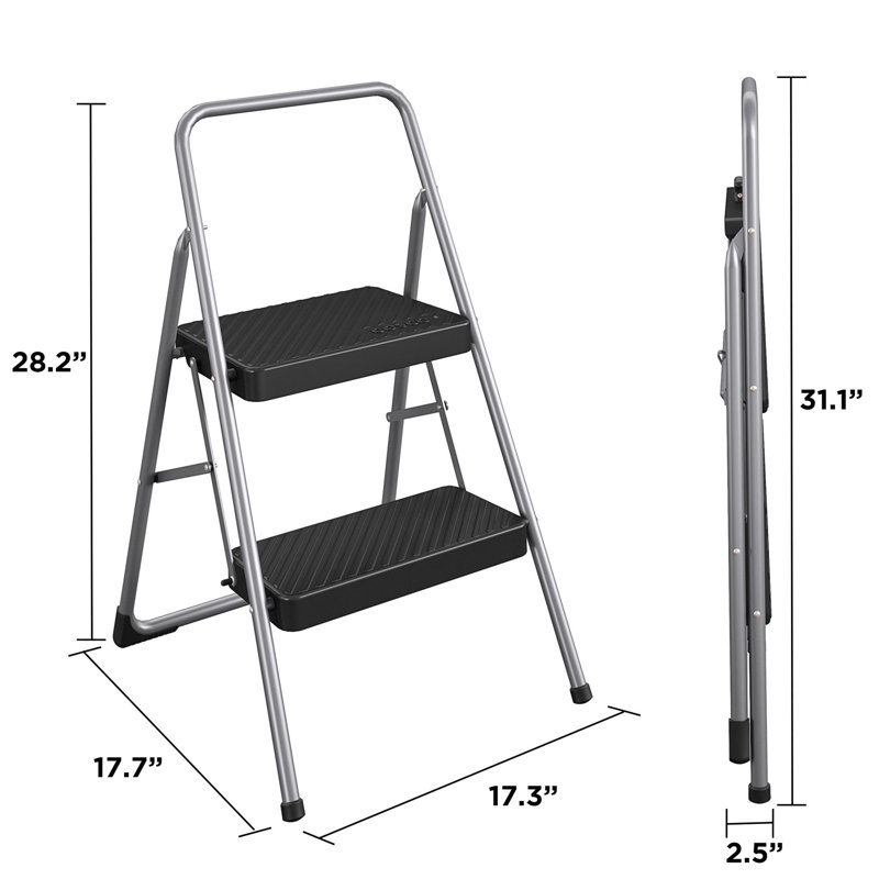 COSCO 2-Step Foldable Steel Step Stool with Slip Resistant Feet