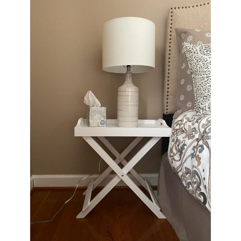 Contemporary Side Table with Removable Tray Top Portable End Furniture, White