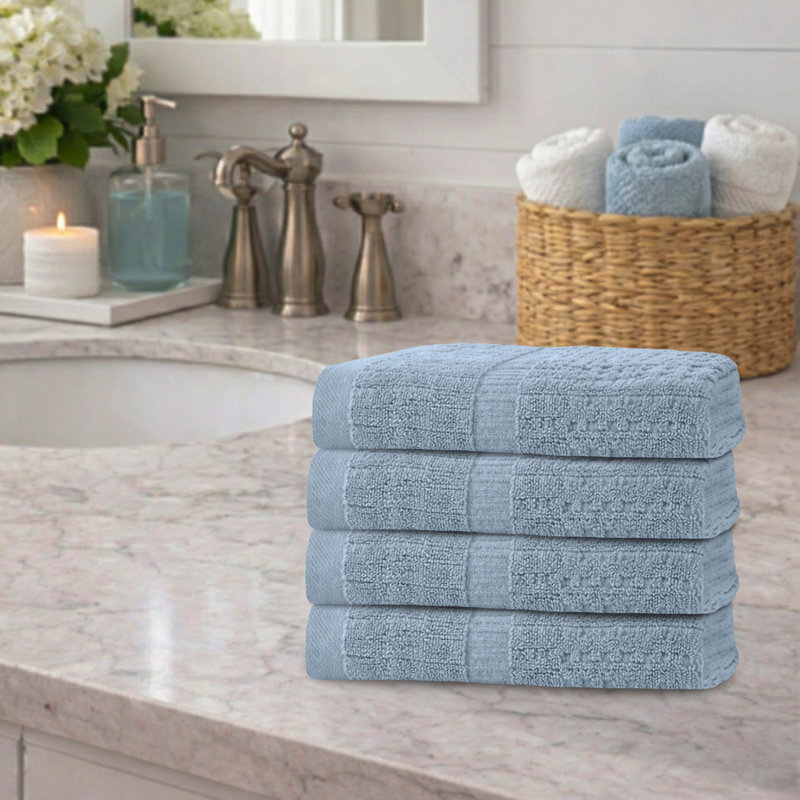 Ensemble de 4 serviettes Willow - 100% coton peigné, 630 g / m² de qualité supérieure, bleu, ultra doux et très absorbant (4 serviettes à main)