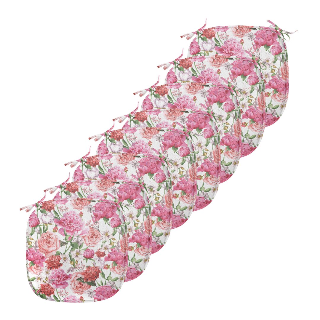 Kissen mit Riemen für Küchensitze, Pfingstrosen und Rosen, Weiß Rosa Rot