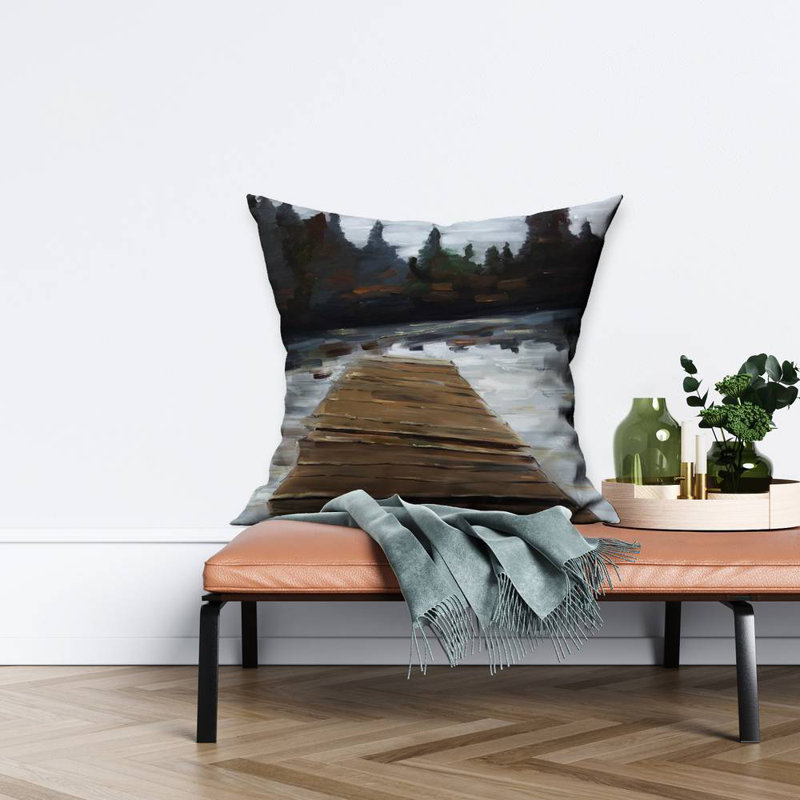 Dock and lake - 26"x26" Throw pillow cover - Poly twill - Print on demand, Pillow Cover Only - No Insert