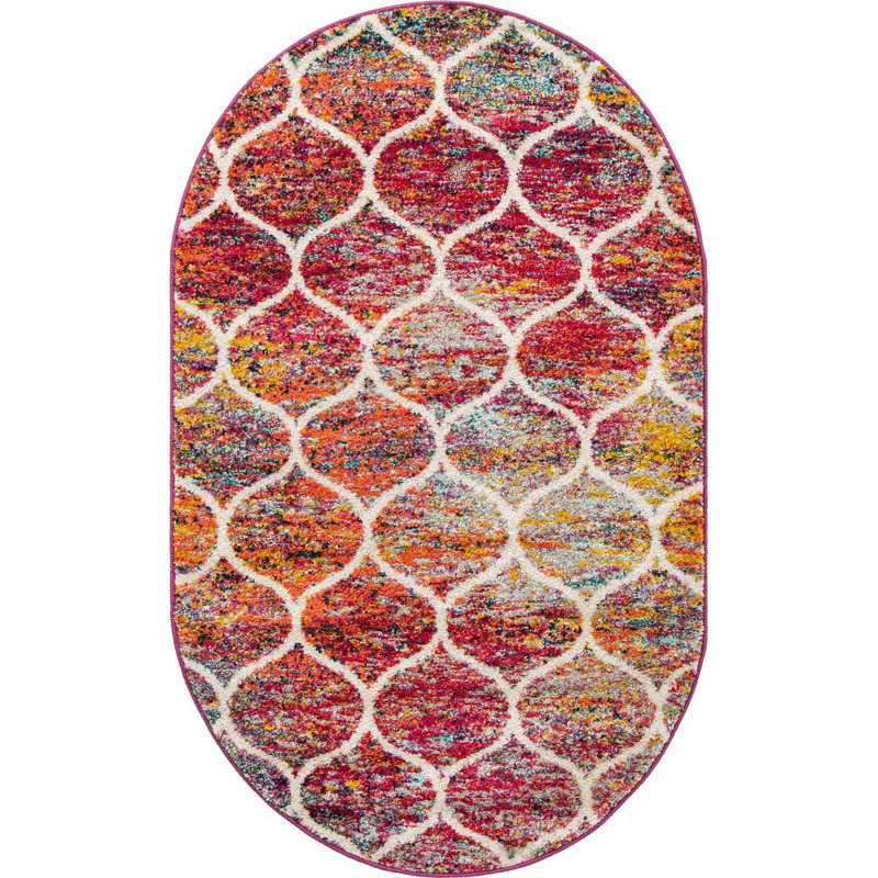 Llanet Geometric Area Rug, Oval 3'1" x 5'3", Multi Red