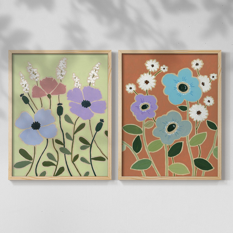 Woodblock Floral III - reproduction encadrée de qualité supérieure - prête à être accrochée - aucun clou requis - aucun clou requis