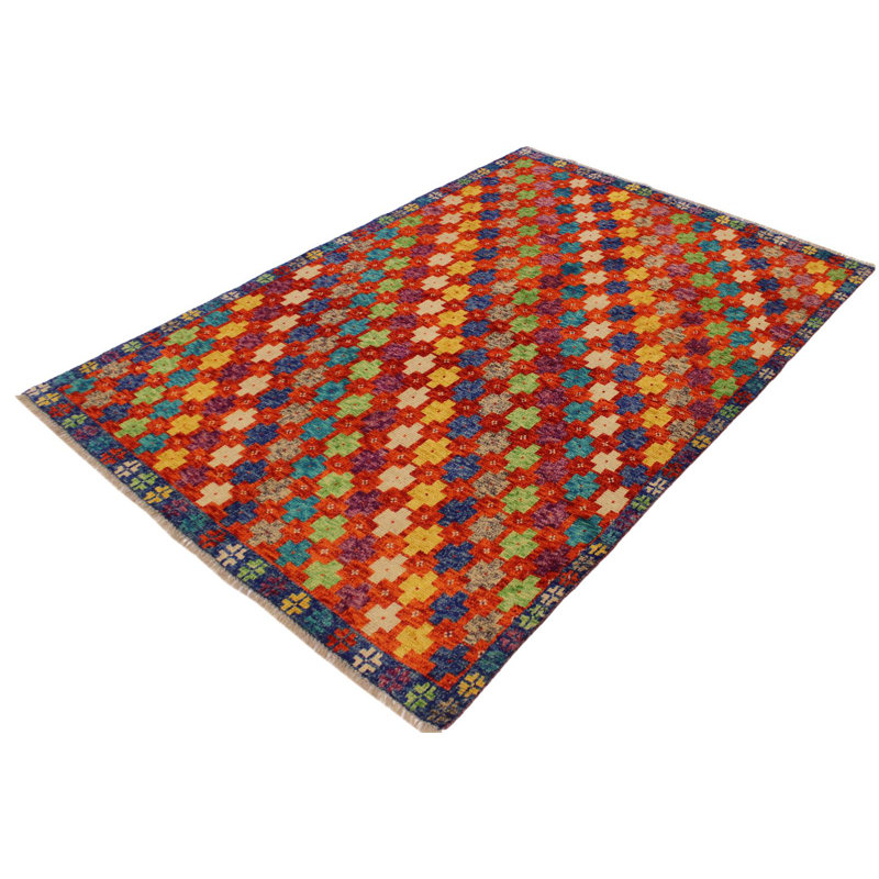 Tapis orange en laine noué à la main 4 pi 10 po x 6 pi 7 po Syracuse