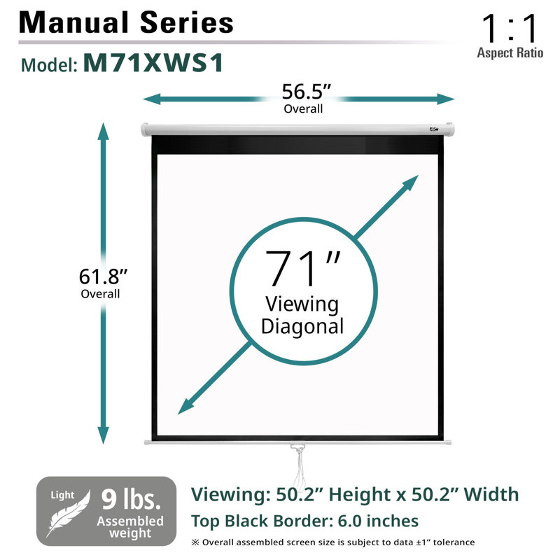 Manual Series Manual Wall/ Ceiling white case Mounted Projector Screen, 71" diagonal