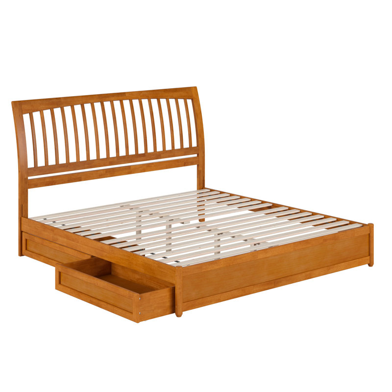 Lit plateforme Imarion avec pied de lit à panneau et tiroirs de rangement, Caramel clair, Très grand