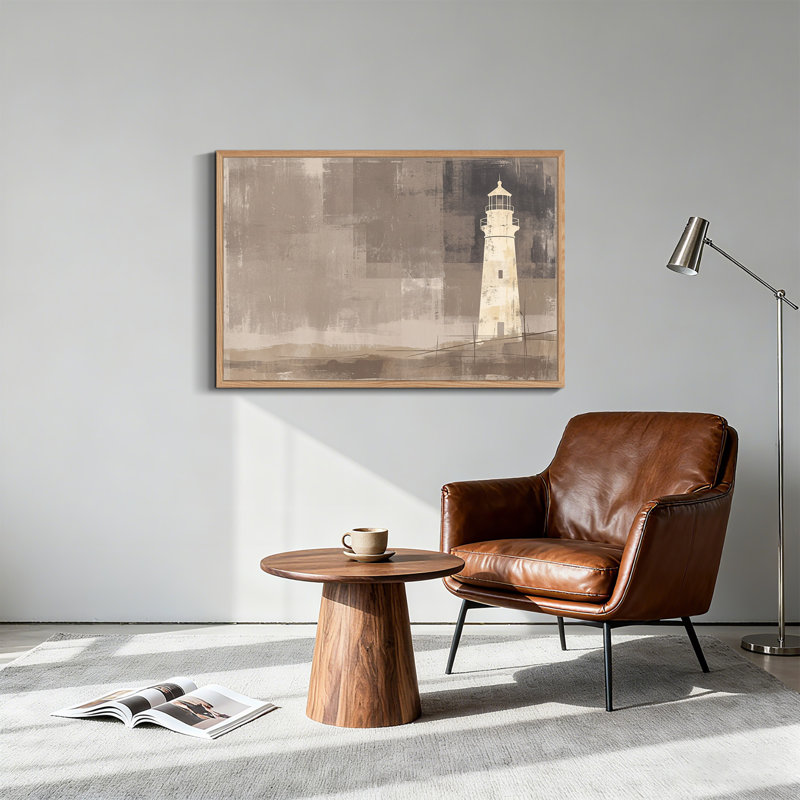 Art mural sur toile crème phare sur taupe texturé et blocs gris, H 18 po x l 24 po