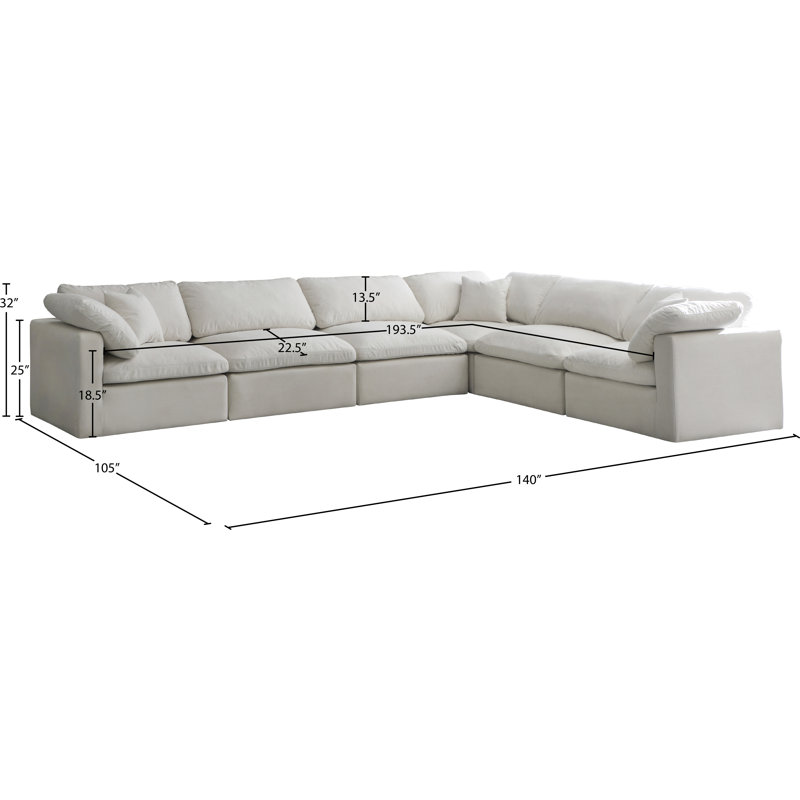 Atis 140" Wide Velvet Reversible Modular Sectional, Cream Velvet