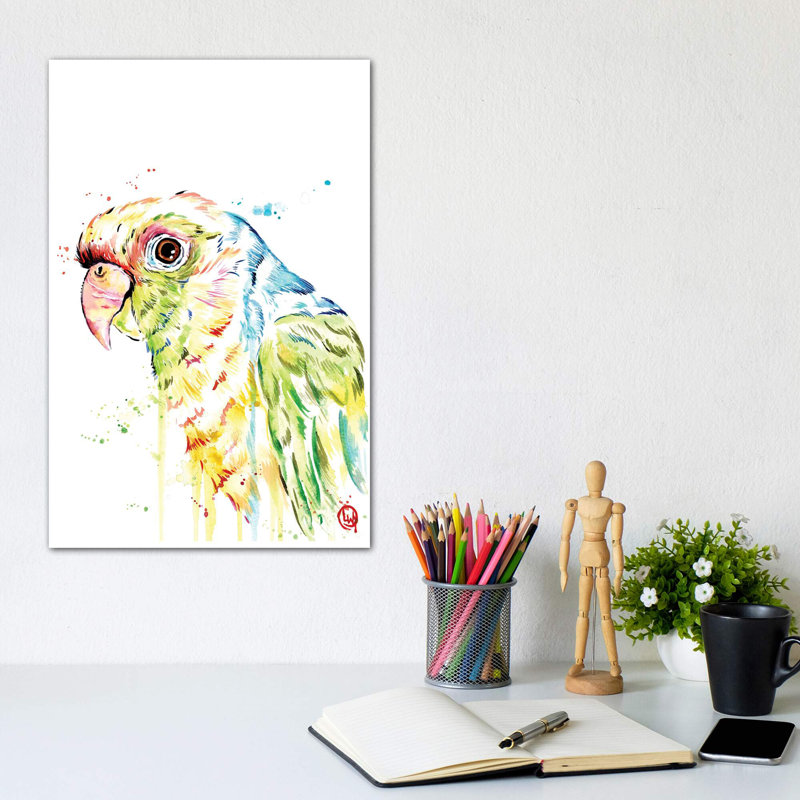 «Parrot» par Lisa Whitehouse - impression d'art graphique, Pas de tapis, Toile tendue, H 12 po x l 8 po x P 0,75 po