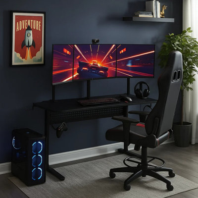 Anijia Solid Wood Top Metal Base Computer Desk