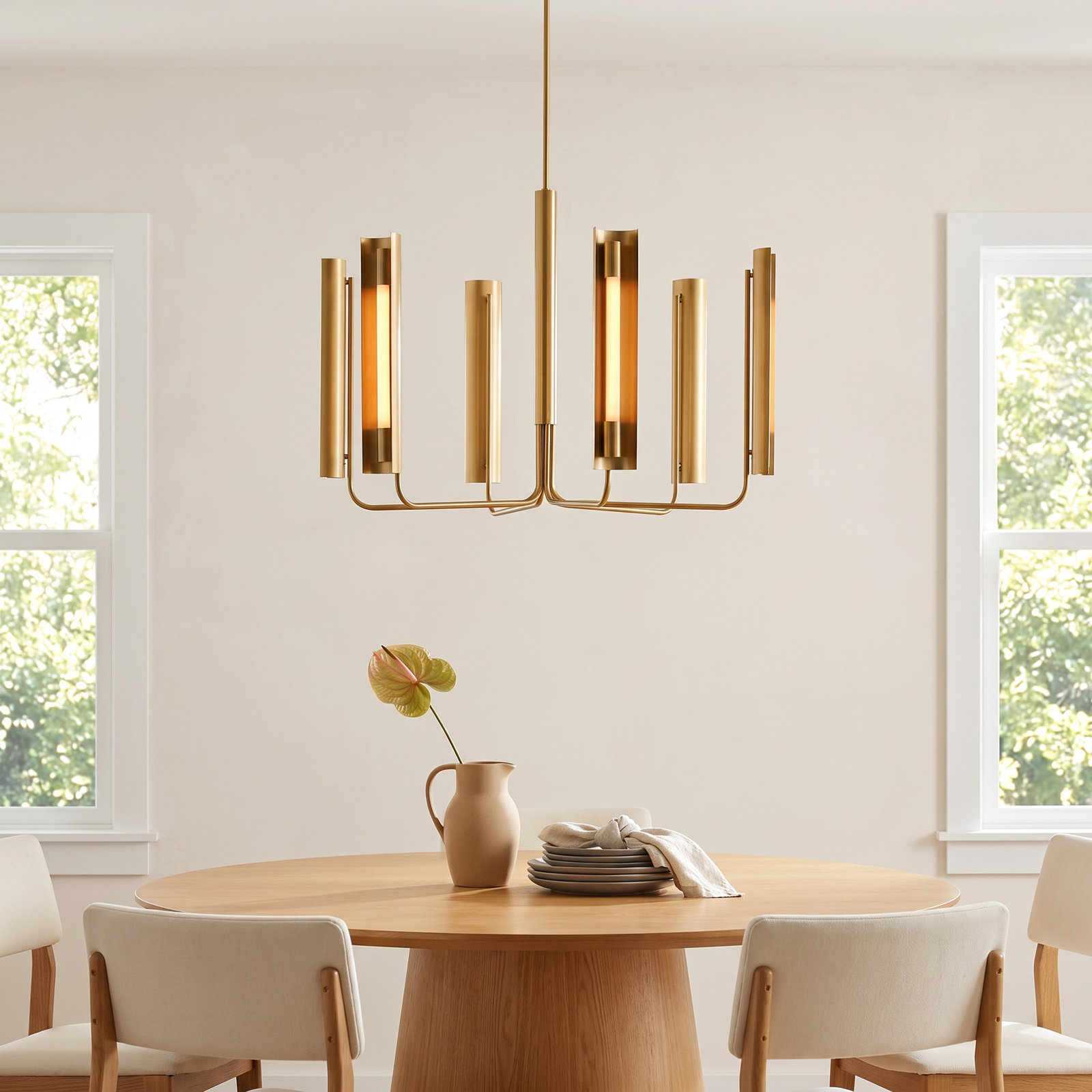 6 - Light Dimmable LED Chandelier, Burnished Brass