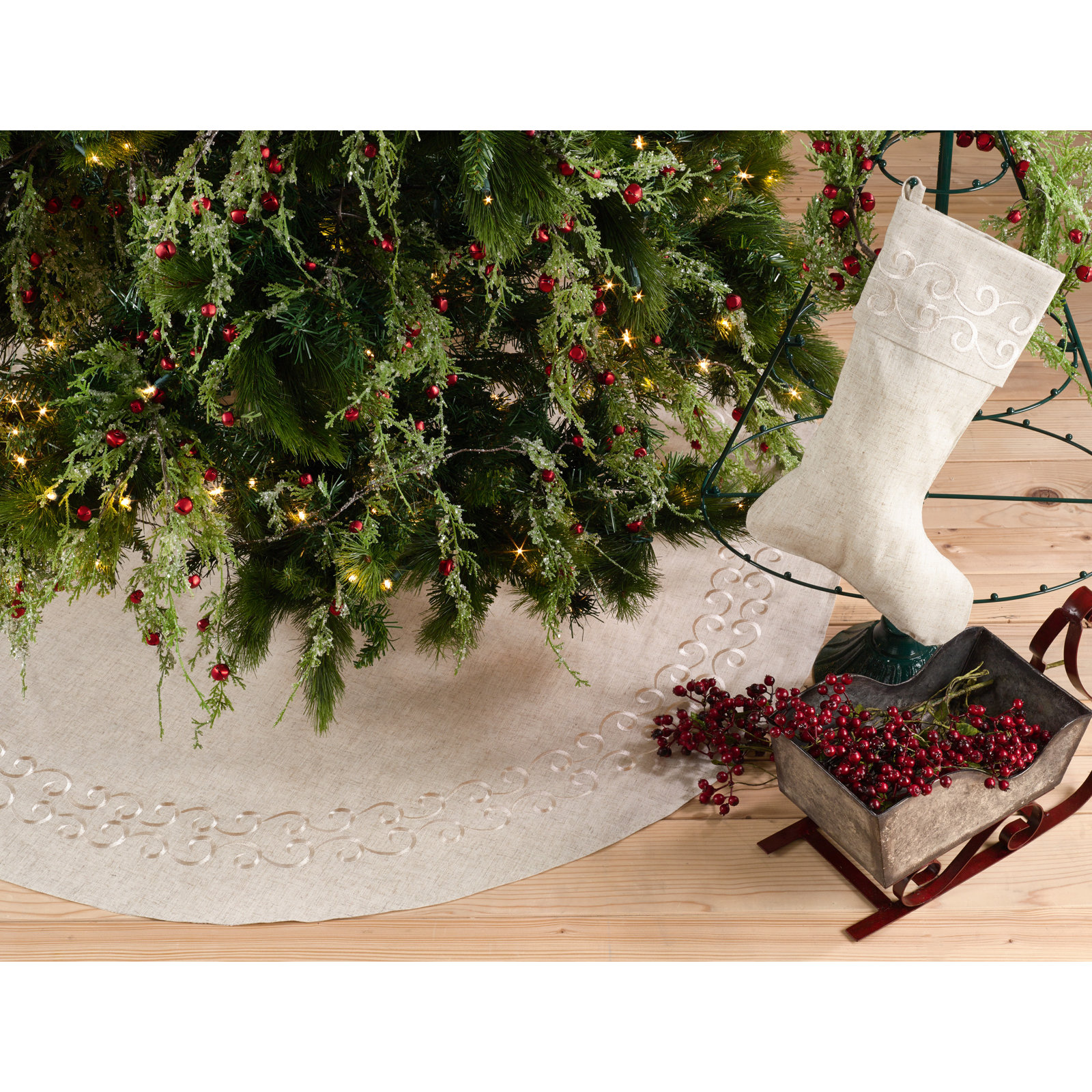 Embroidered Tree Skirt, 68" x 68"