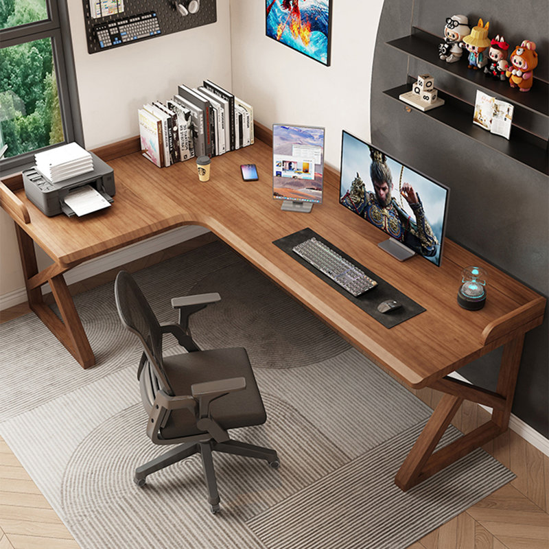 Bureau d'écriture en L en bois massif brun noisette, H 29,53 po x l 70,78 po x P 39,37 po