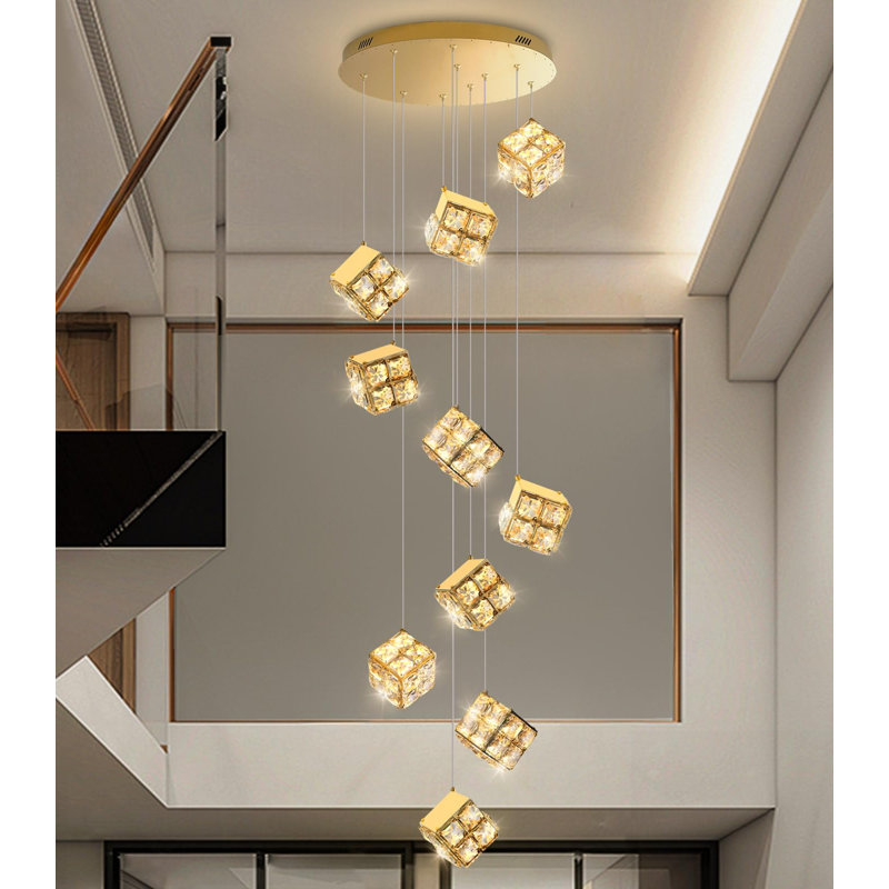 Luminaires suspendus modernes en cristal 10 lumières à intensité variable, H 118 po x l 19,7 po x P 19,7 po, Doré