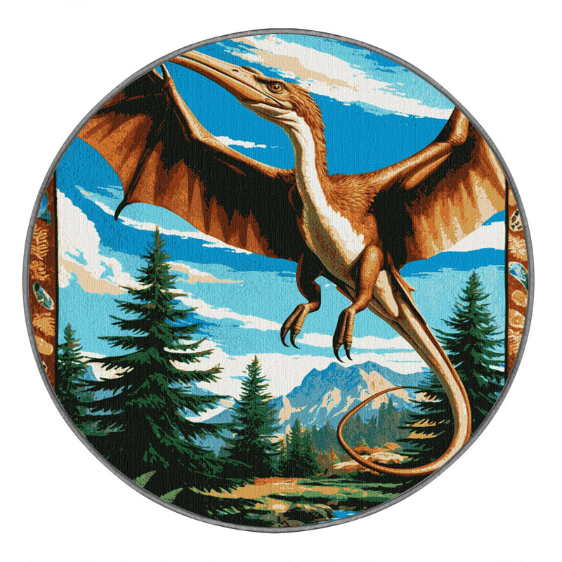 Tapis gris dinosaures lavable à la machine, Rond 8 pi