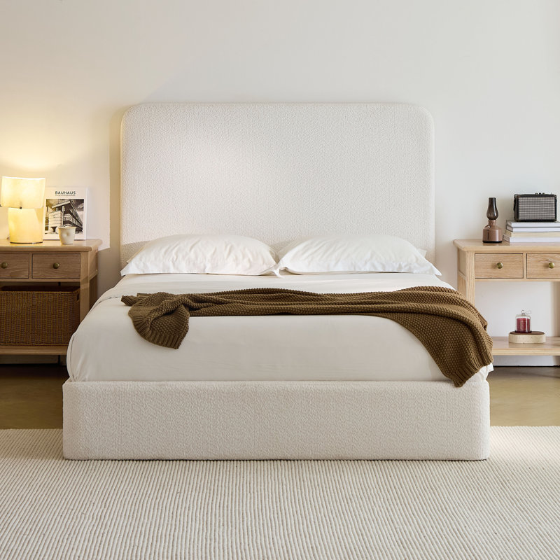 Tall Headboard Upholstered Bed / 52" High Headboard / Elegant Simplicity / No Box Spring Needed / Easy Assembly / King / Coconut Micro Suede