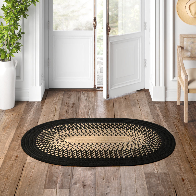 Tapis tressé noir / cubain Calden, Ovale 3 pi x 5 pi