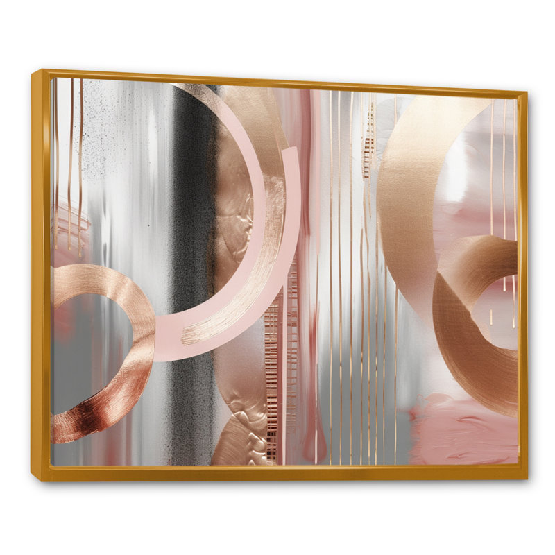 «Pink Rosegold Circle Chaos V», art moderne abstrait sur toile transitionnelle, H 34 po x l 44 po x P 1,5 po