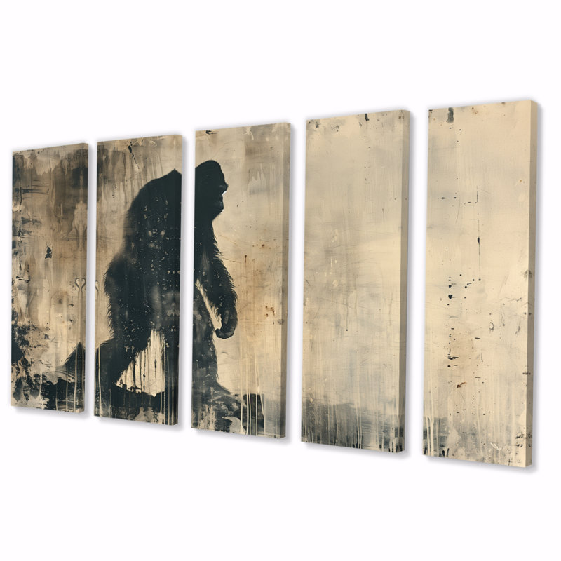 Silhouette d'ombre noire et noire Bigfoot - ensemble de décorations murales Bigfoot, H 32 po x l 80 po
