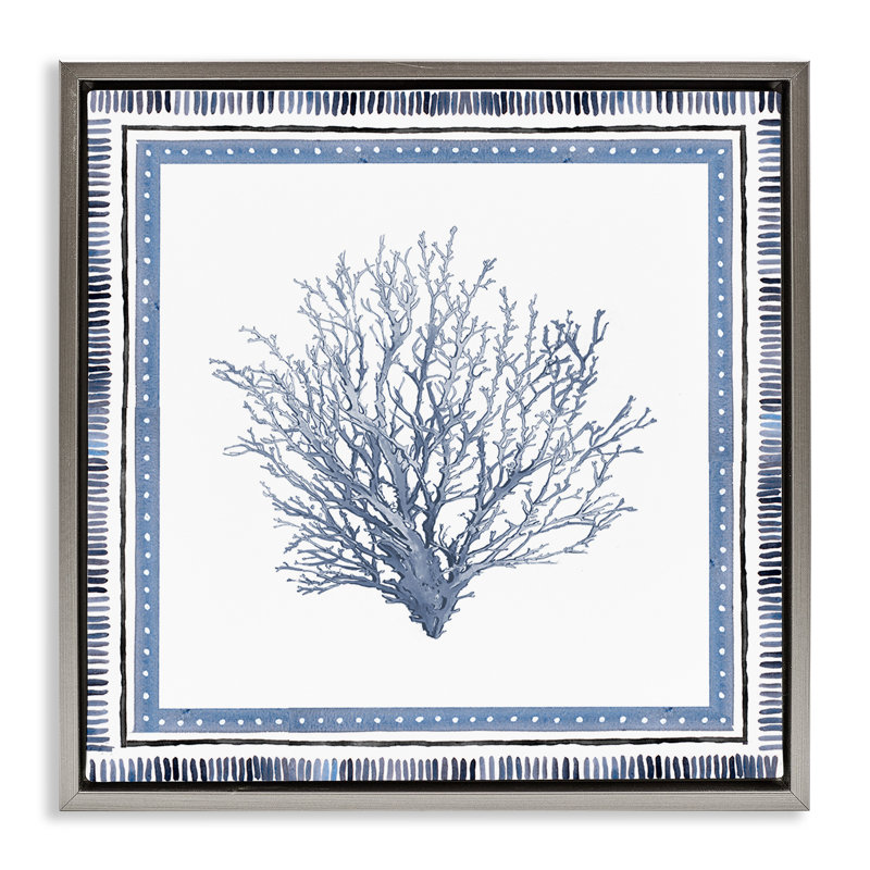 Cadre flottant nautique de corail, design par Lanie Loreth, H 18 po x l 18 po, Cadre flottant gris lustré