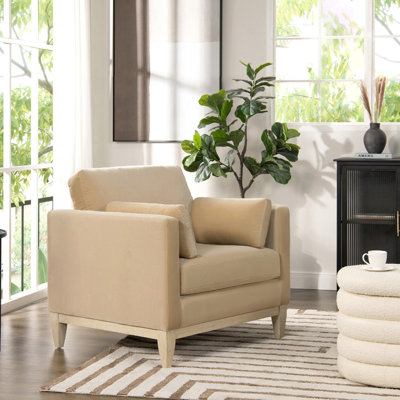 Chaise avec accoudoirs de ferme moderne 36 po, velours performance brun fauve