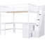 Lit mezzanine double en blanc avec bureau en forme de L, tablettes et escalier de rangement - Espace de rangement pratique et élégant-982862669