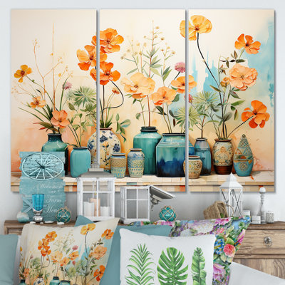 Aquarelle florale bleue II - art mural Boho