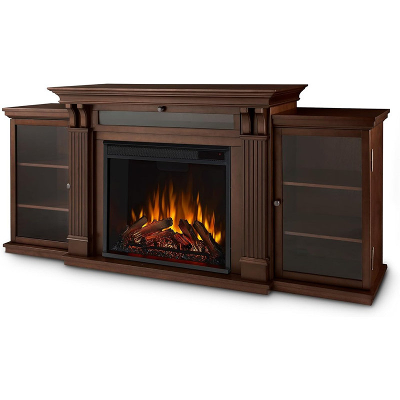 Meuble télé avec foyer électrique et tablettes réglables, rangement et télécommande - Meuble télé avec foyer / bois / moderne