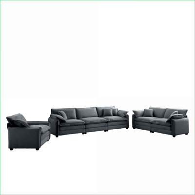 Sectional Sofas | 3-Piece Retro Modern Oversized Deep Seat, For Living Room Apartment Home Cinema, Slate Gray | Grey | Corduroy