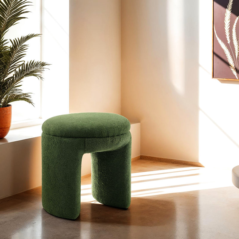 Tabouret décoratif contemporain à plateau rond de 1 pièce, avec housse en peau de mouton, structure en bois massif, pour espace de vie principal, 18 po x 18 po x 19,5 po, tissu de fabrication simple, installation
