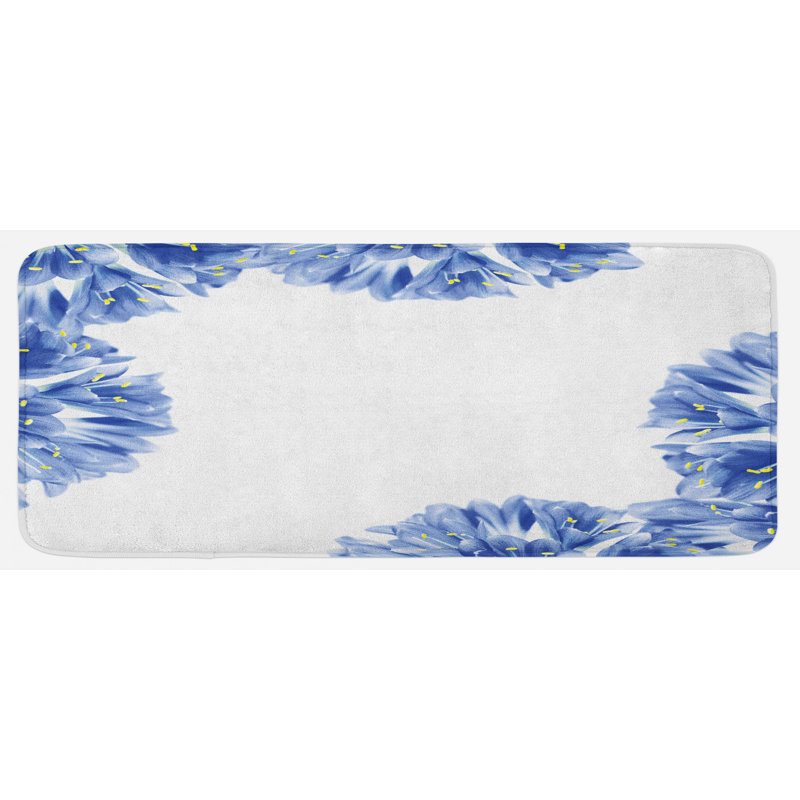 Tapis de cuisine fraîchement délicat crocus des pétales de printemps bordures de jardin bleu pâle
