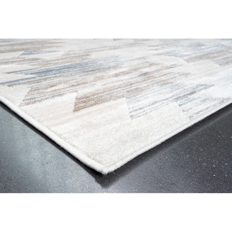 Tapis en viscose bleu, brun, chocolat, gris, ivoire et blanc Keyera, Rectangulaire 8 pi x 10 pi