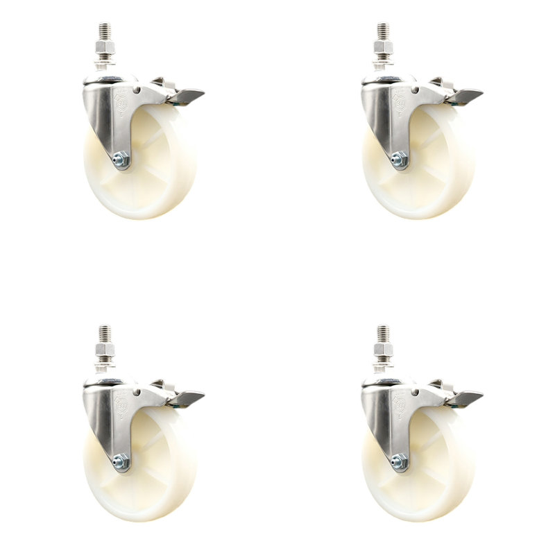 316SS Nylon Wheel Swivel Threaded Stem Caster Set Lock Brake SCC