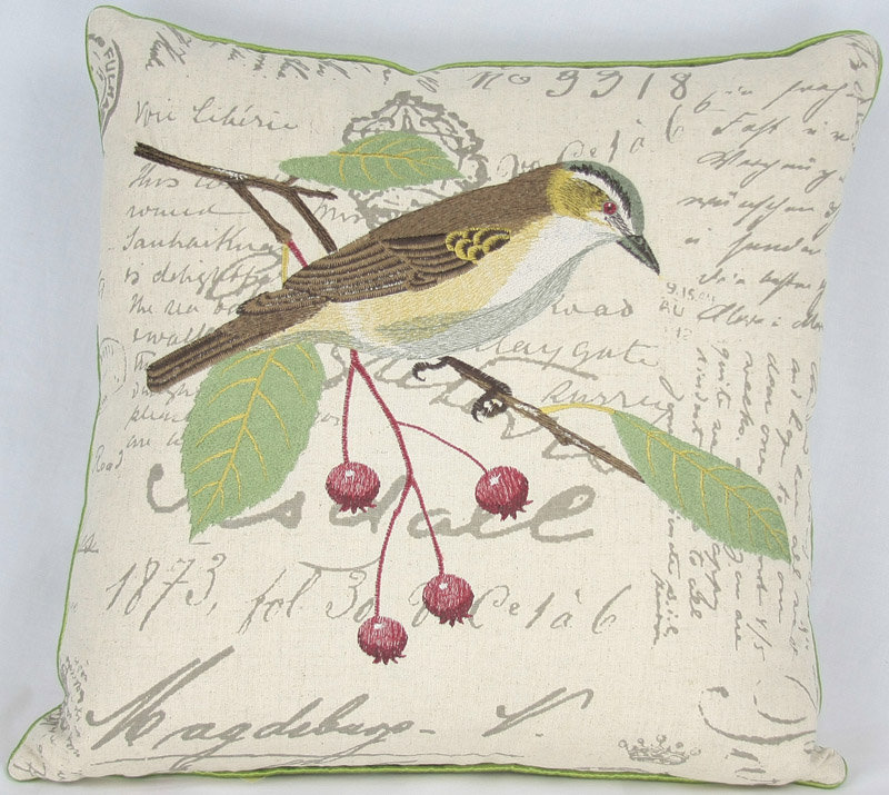 Avian Embroidered Reversible Throw Pillow, Blue, Feather