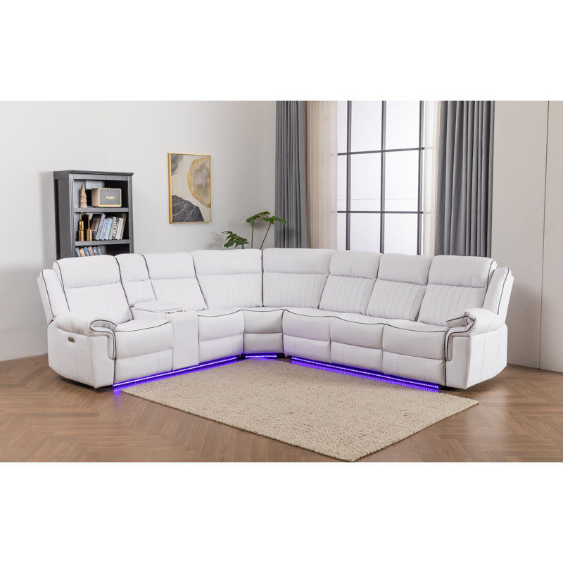 Ronae 100" W Upholstered Reclining Sectional , White 