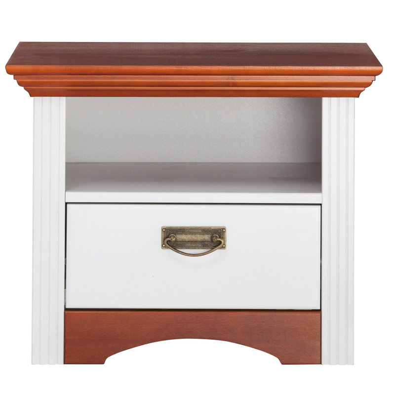 Luker 56cm W Solid Wood Bedside Table, White/Cherry