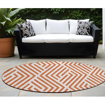 Tapis d'intérieur rond antidérapant rond 8 pi orange et blanc