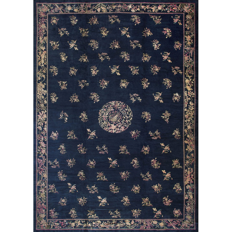 Wool Rectangle Large Antique Blue 1890s Hand Knotted Pile Rug