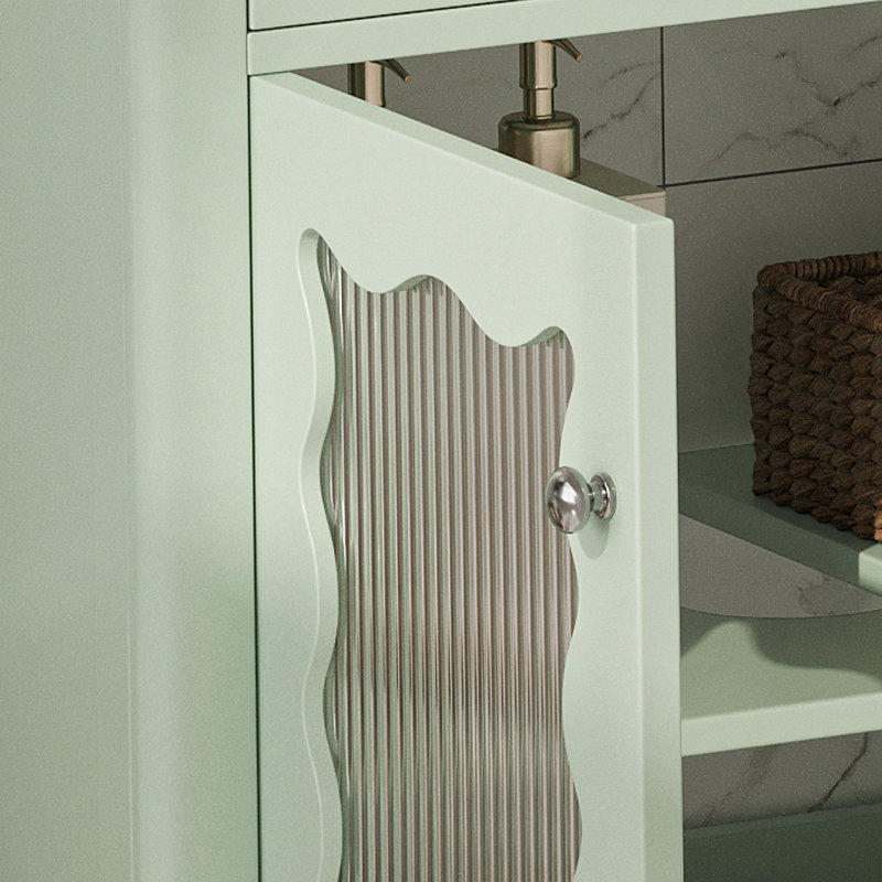 Meuble-lavabo 31 po avec verre trempé, vert, Vert