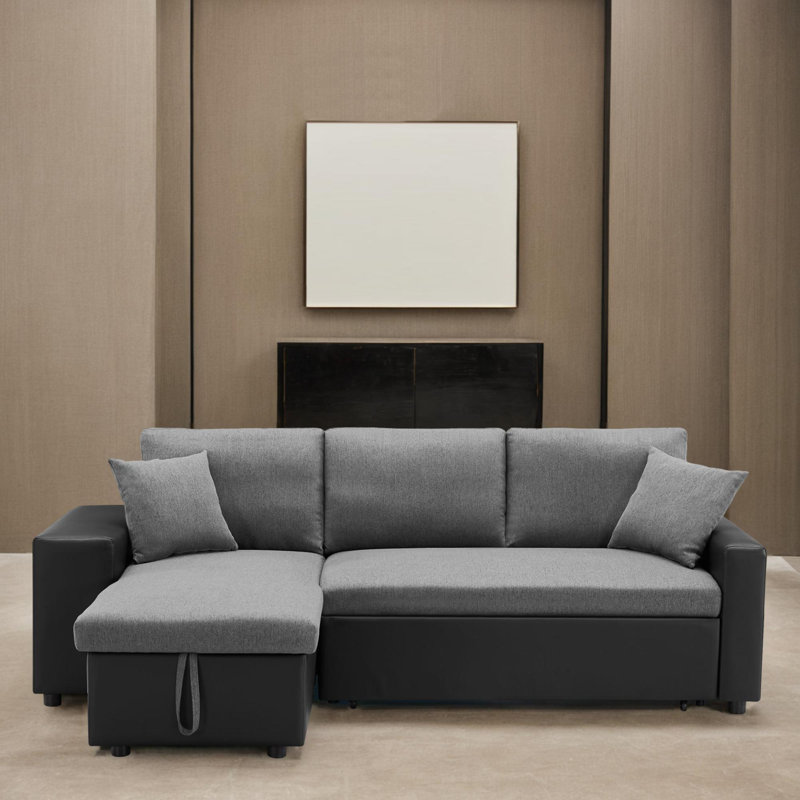 92.5" Reversible Sleeper Sectional Sofa with Storage & 2 Stools