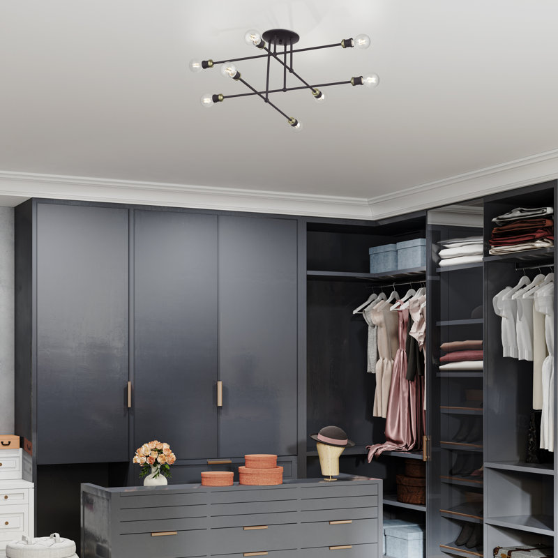 8 Light Black Extra Large Semi-Flush With Brushed Nickel Accents, Bronze