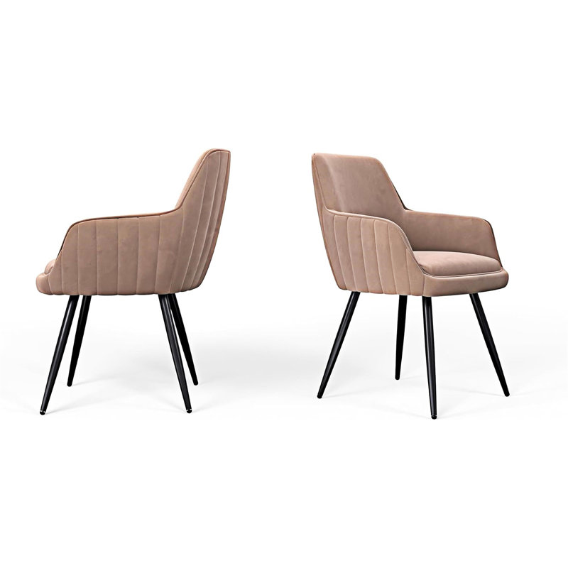 Accent Chair, Set Of 2, Brown Fabric